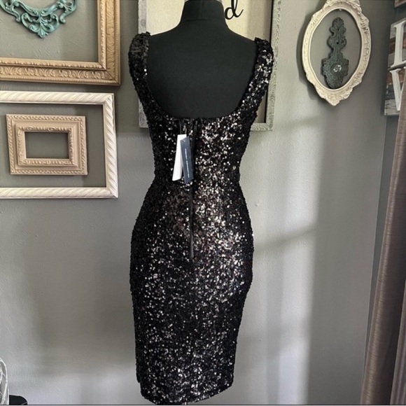 French Connection Sequin Midi Dress in Black Hologram - Picture 4 of 11
